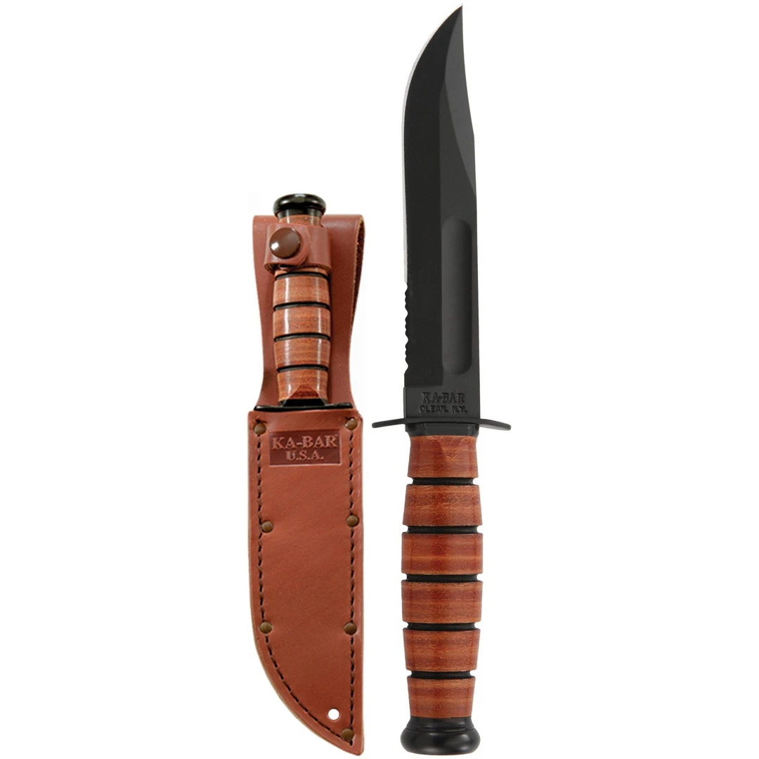 Ka-Bar USA Short Leather Handle Fighting Knife,Combo Edge 2 Ka-Bar USA Short Leather Handle Fighting Knife,Combo Edge - Image 2
