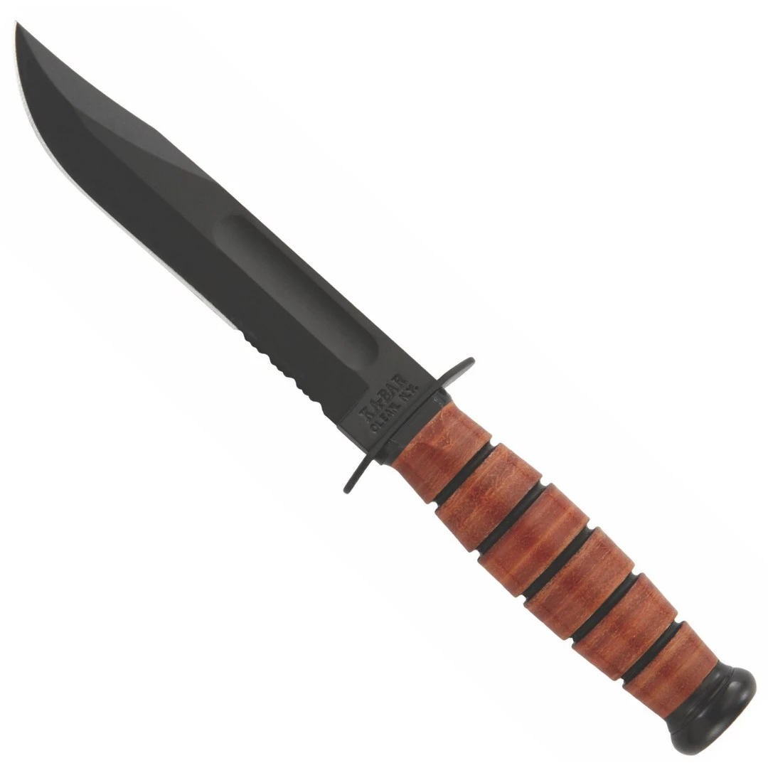 Ka-Bar USA Short Leather Handle Fighting Knife,Combo Edge 1 Ka-Bar USA Short Leather Handle Fighting Knife,Combo Edge