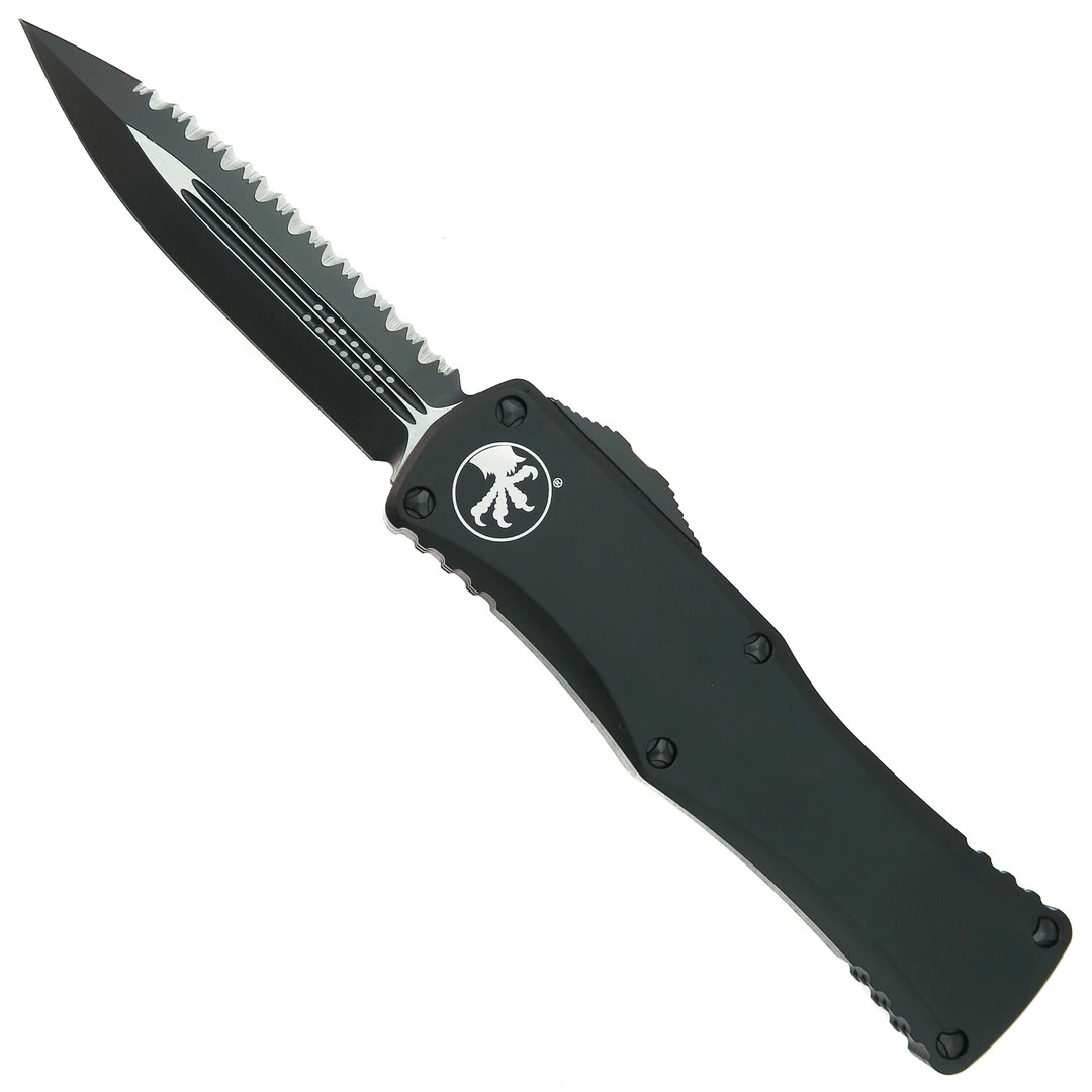 Microtech Black Tactical Hera OTF Knife, Black Serrated Dagger Blade 1 Microtech Black Tactical Hera OTF Knife, Black Serrated Dagger Blade