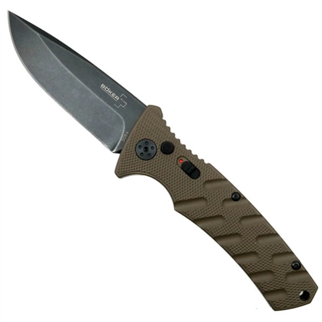 Boker SCRATCH & DENT Plus Coyote Brown Strike Auto, D2 Black Stonewash Blade 1 Boker SCRATCH & DENT Plus Coyote Brown Strike Auto, D2 Black Stonewash Blade