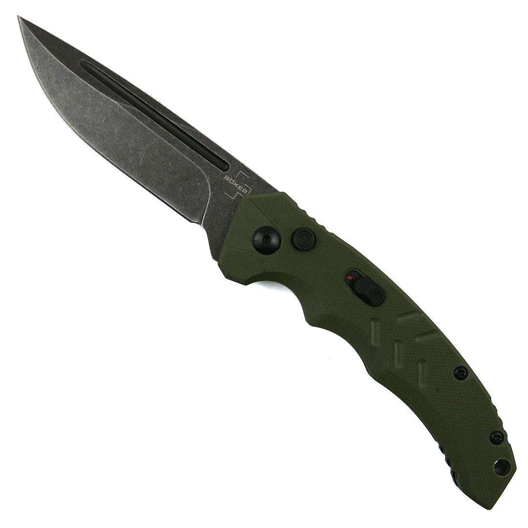 Boker Plus Exclusive OD Green Intention II Auto Knife, Dark Stonewash D2 Blade 1 Boker Plus Exclusive OD Green Intention II Auto Knife, Dark Stonewash D2 Blade