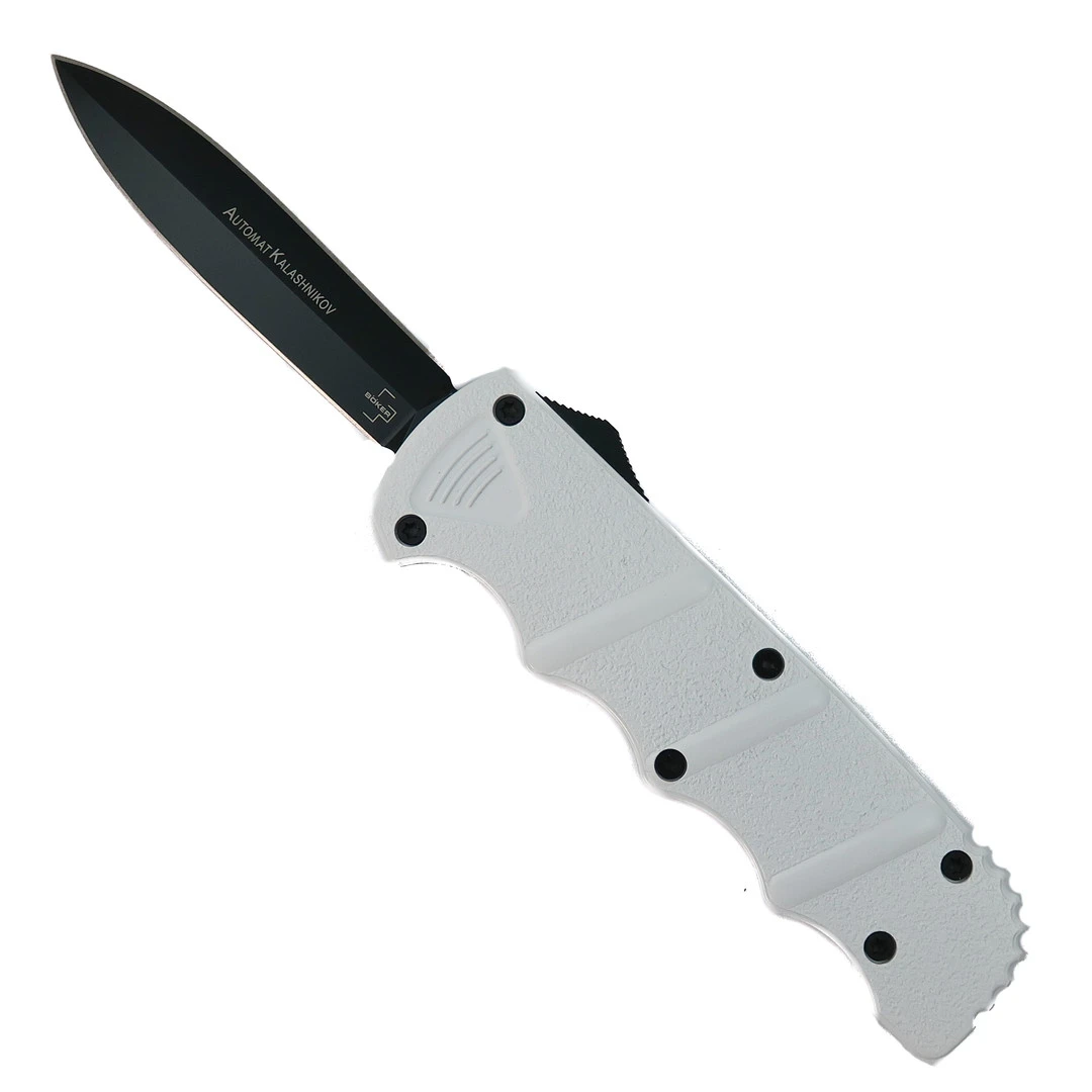 Boker Plus Exclusive White Kalashnikov OTF Auto Knife, Black Dagger Blade 1 Boker Plus Exclusive White Kalashnikov OTF Auto Knife, Black Dagger Blade