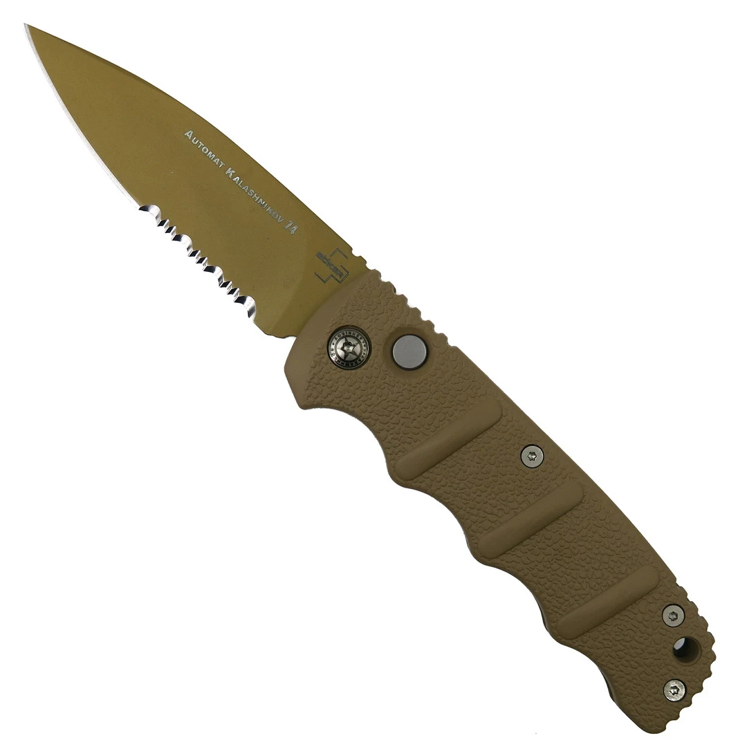 Boker Desert Tan Kalashnikov 74 Auto Knife, D2 Desert Tan Combo Blade 1 Boker Desert Tan Kalashnikov 74 Auto Knife, D2 Desert Tan Combo Blade
