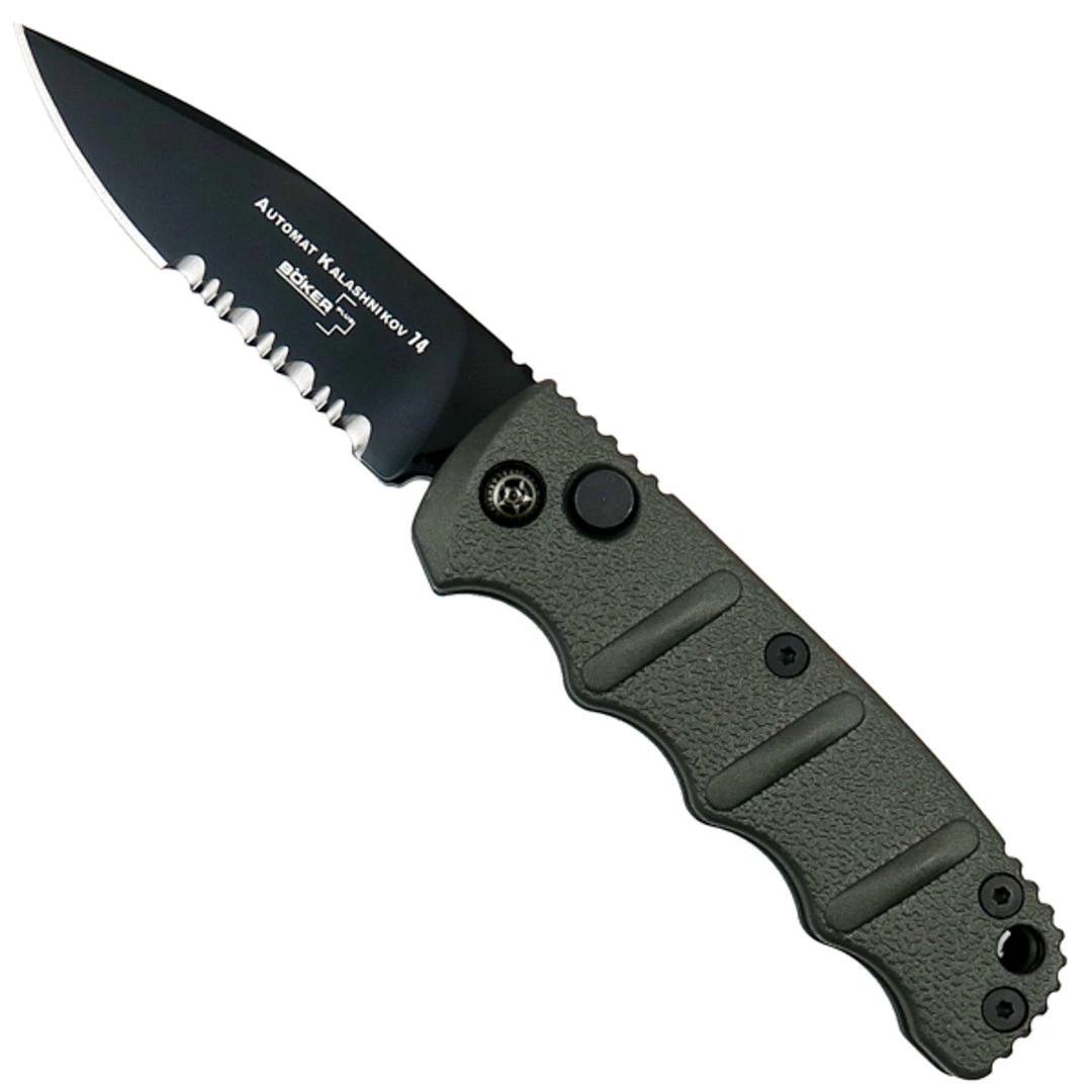 Boker Grey Mini Kalashnikov Auto Knife, D2 Black Combo Blade 1 Boker Grey Mini Kalashnikov Auto Knife, D2 Black Combo Blade