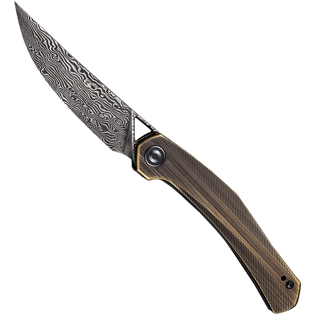 CIVIVI Hand Rubbed Brass Lazar Front Flipper, Damascus Blade 1 CIVIVI Hand Rubbed Brass Lazar Front Flipper, Damascus Blade