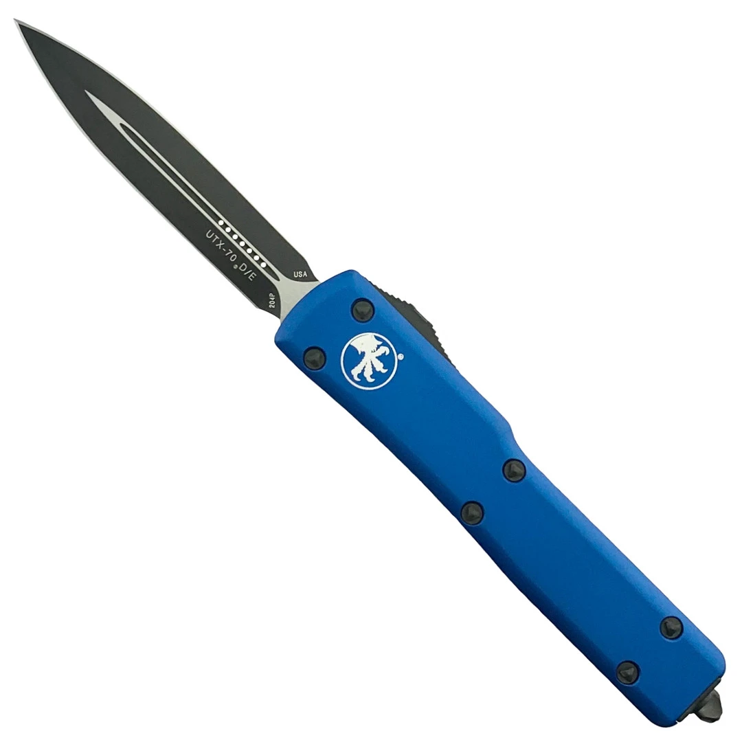 Microtech Blue UTX70 OTF Auto Knife, Dagger Black Blade 1 Microtech Blue UTX70 OTF Auto Knife, Dagger Black Blade