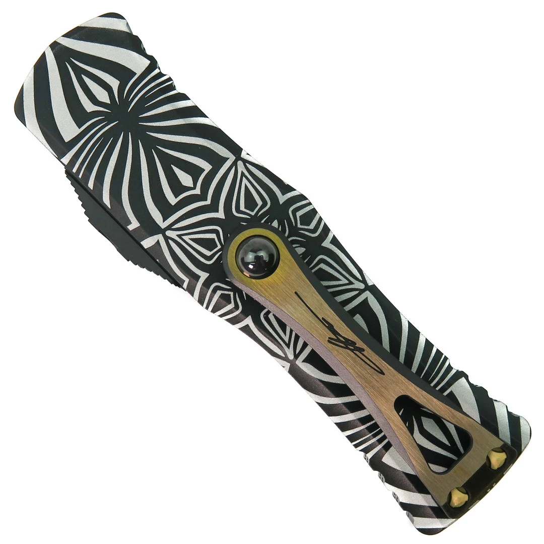 Microtech Signature Series "Source" Hera OTF Knife, Two-Tone Black Drop Point With Gold 2 Microtech Signature Series "Source" Hera OTF Knife, Two-Tone Black Drop Point With Gold - Image 2