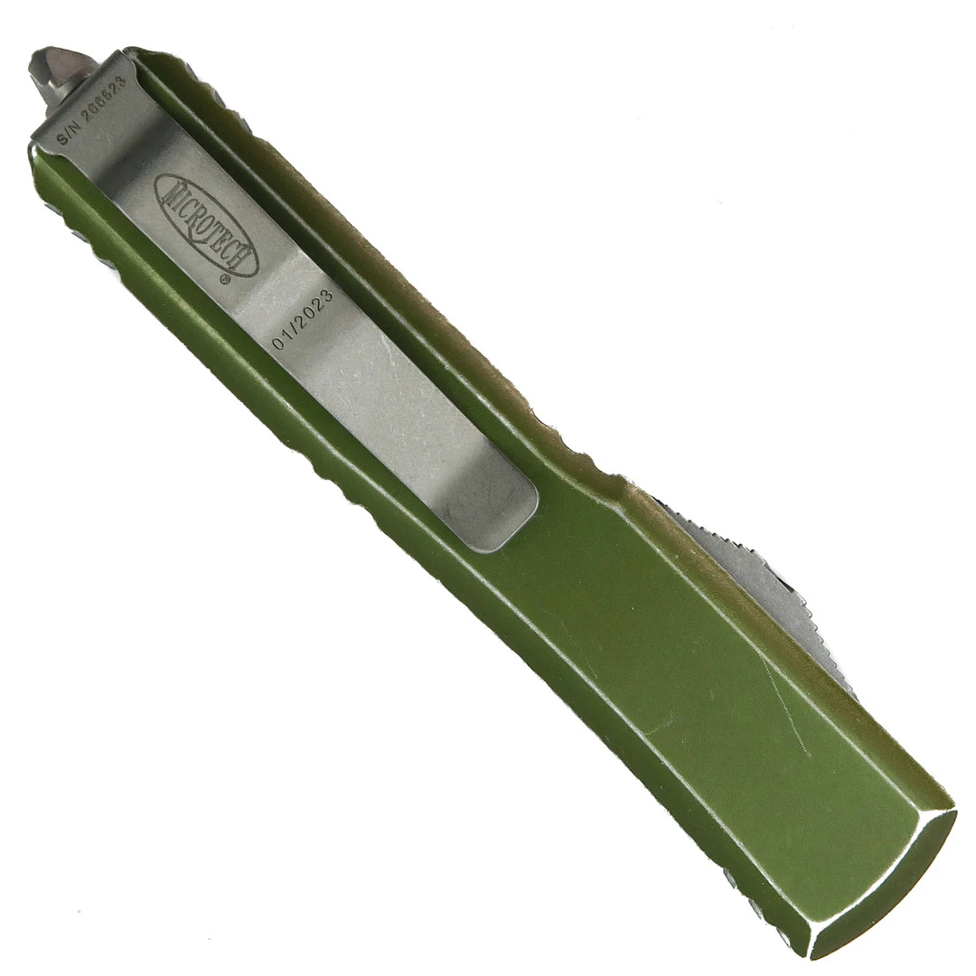 Microtech Distressed OD Green Ultratech OTF Auto Knife, Apocalyptic Stonewash Blade 2 Microtech Distressed OD Green Ultratech OTF Auto Knife, Apocalyptic Stonewash Blade - Image 2