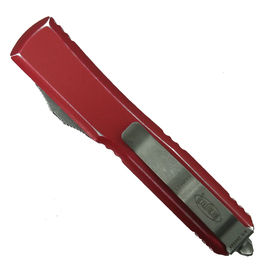Microtech Distressed Red Ultratech OTF Auto Knife, Tanto Apocalyptic Blade 2 Microtech Distressed Red Ultratech OTF Auto Knife, Tanto Apocalyptic Blade - Image 2