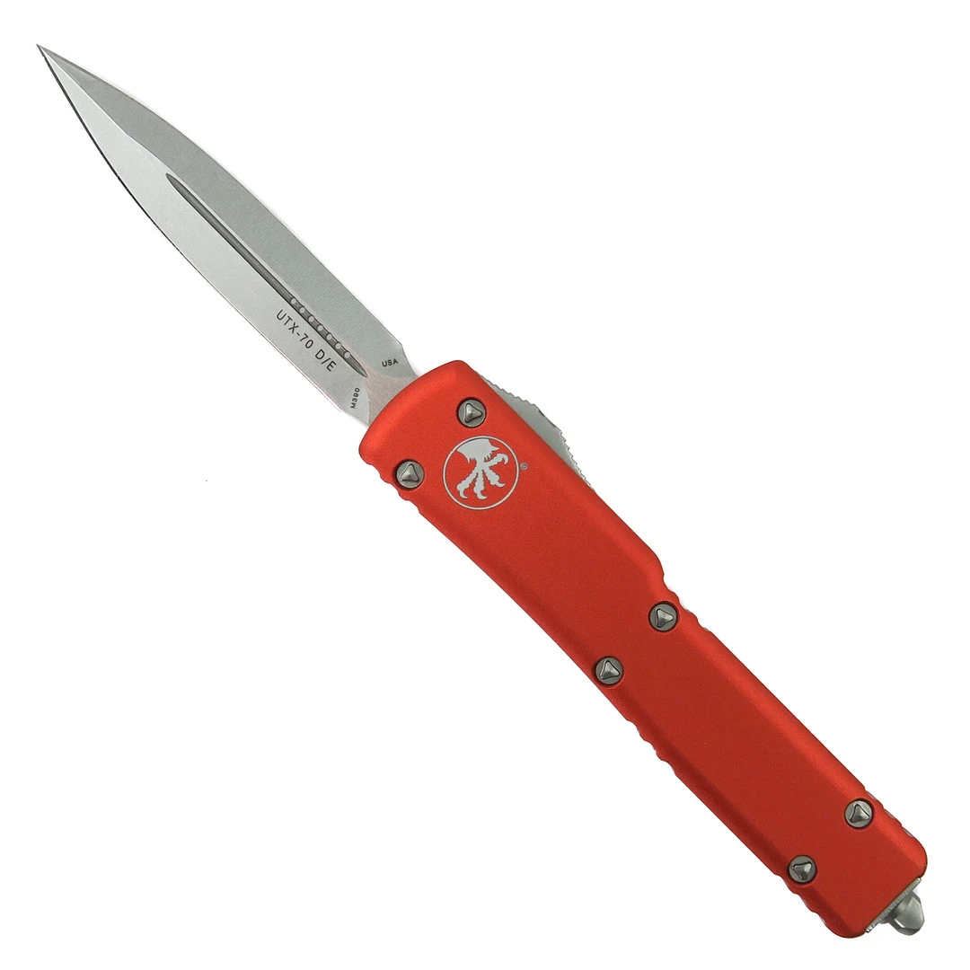 Microtech Orange UTX-70 OTF Auto Knife, Stonewash Dagger Blade 1 Microtech Orange UTX-70 OTF Auto Knife, Stonewash Dagger Blade