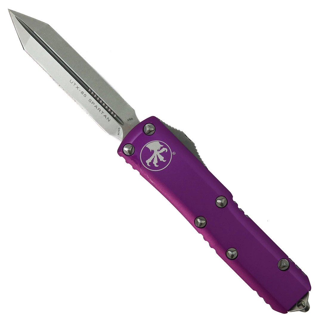 Microtech Violet UTX-85 Spartan OTF Auto Knife, Stonewash Blade 1 Microtech Violet UTX-85 Spartan OTF Auto Knife, Stonewash Blade
