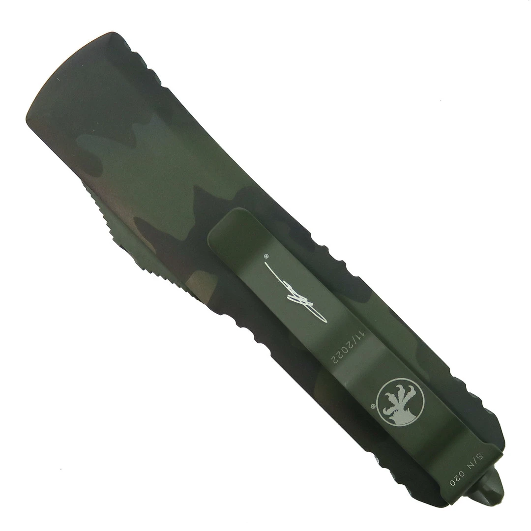 Microtech Signature Series Olive Camo UTX-85 OTF Auto Knife, Serrated Tanto Blade 2 Microtech Signature Series Olive Camo UTX-85 OTF Auto Knife, Serrated Tanto Blade - Image 2