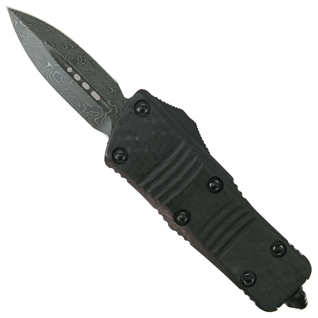 Microtech Signature Series Carbon Fiber Mini Troodon CA Legal OTF Auto Knife, Damascus Blade 1 Microtech Signature Series Carbon Fiber Mini Troodon CA Legal OTF Auto Knife, Damascus Blade