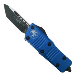 Microtech Blue Mini Troodon CA Legal OTF Auto Knife, Black Tanto Blade