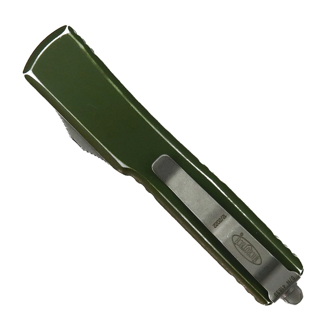Microtech Distressed OD Green UTX-70 OTF Knife, Apocalyptic Spartan Blade 2 Microtech Distressed OD Green UTX-70 OTF Knife, Apocalyptic Spartan Blade - Image 2