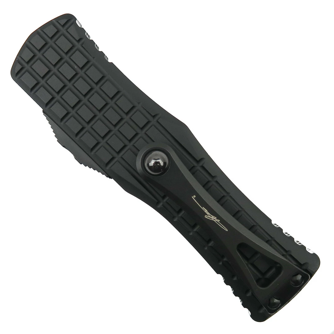 Microtech Signature Series Frag Pattern Hera OTF Knife, Black Single Edge Blade 2 Microtech Signature Series Frag Pattern Hera OTF Knife, Black Single Edge Blade - Image 2