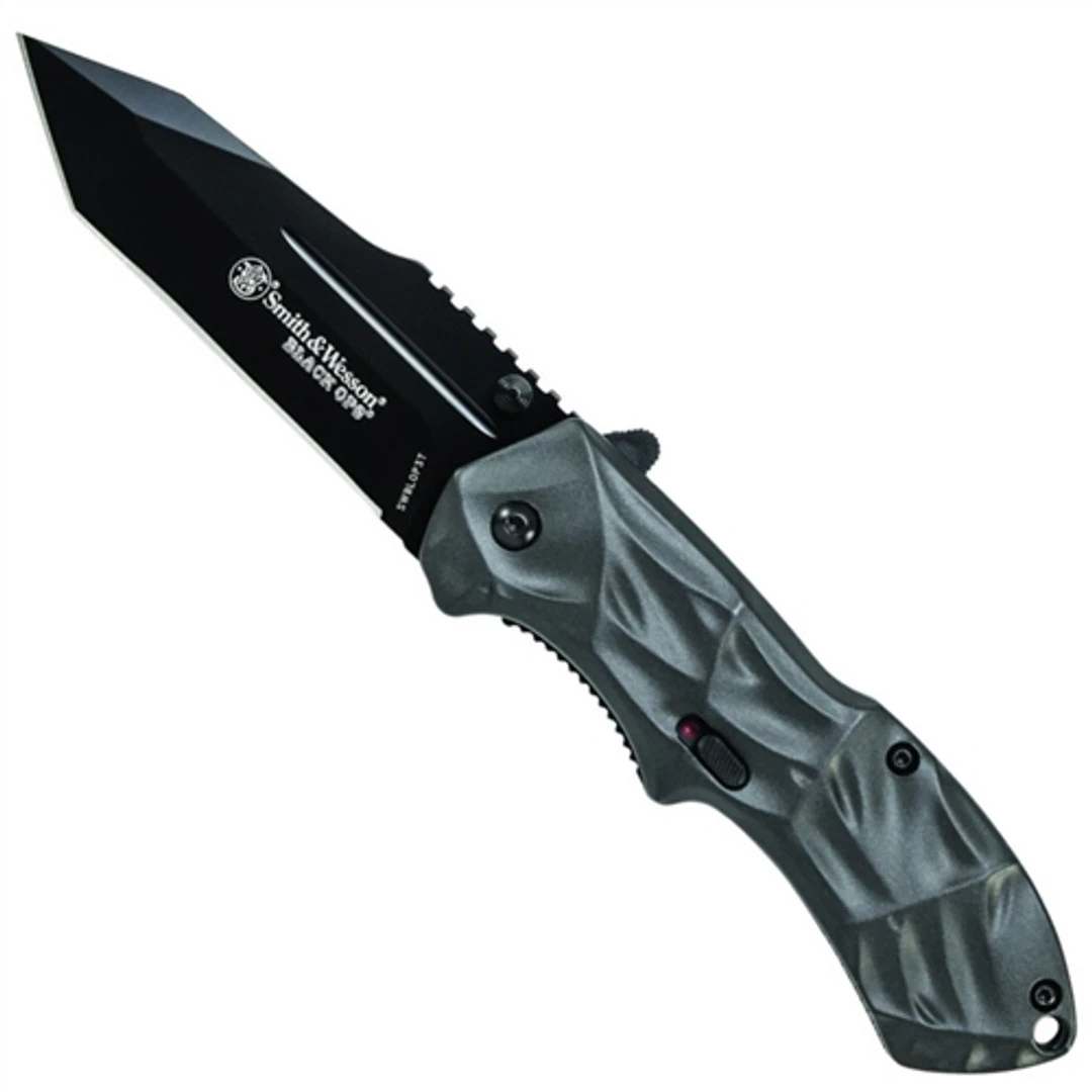 Smith & Wesson Black Ops Spring Assist Knife, Grey Handle, Tactical Black Tanto Point, SWBLOP3T 1 Smith & Wesson Black Ops Spring Assist Knife, Grey Handle, Tactical Black Tanto Point, SWBLOP3T