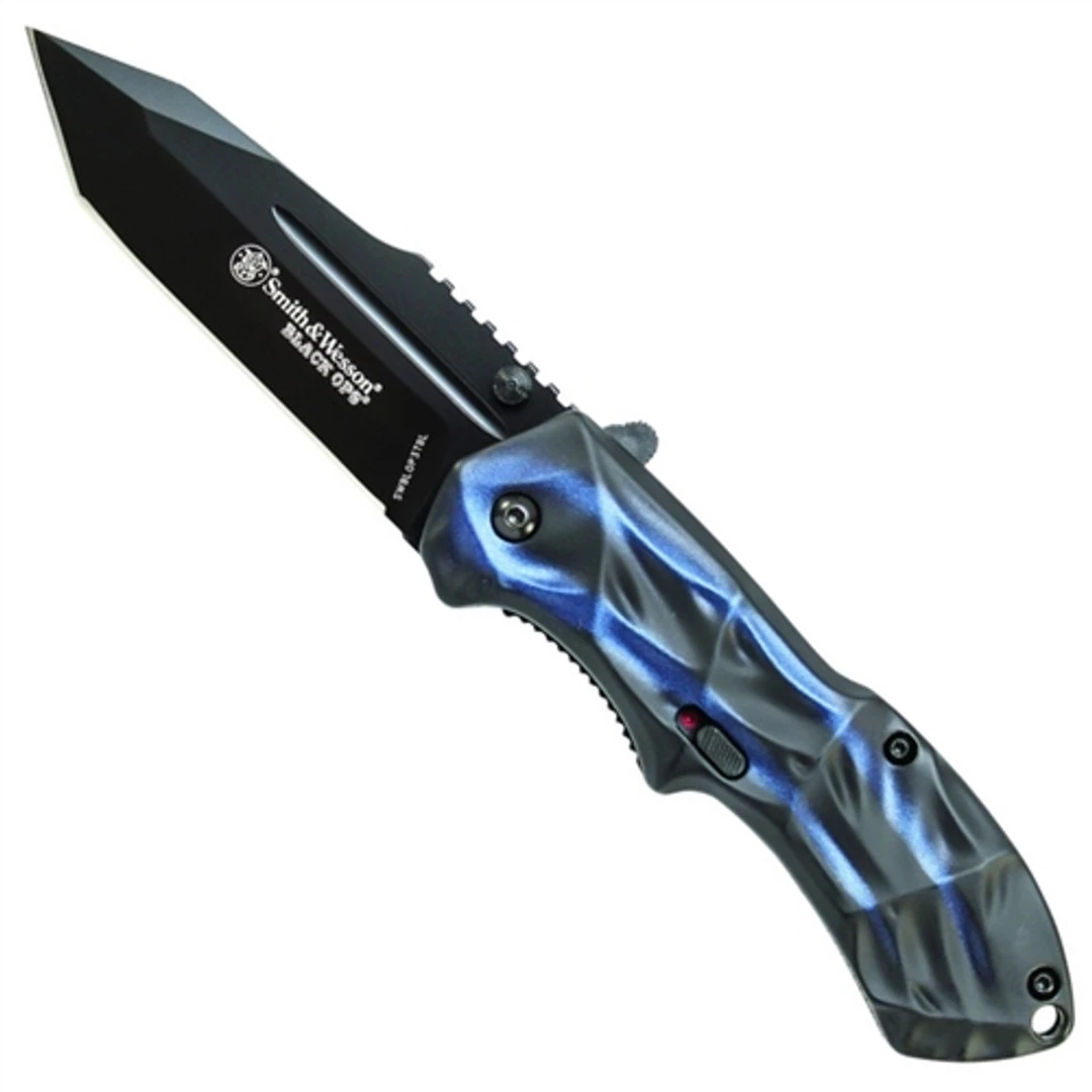 Smith & Wesson Black Ops Spring Assist Knife, Blue Handle, Tanto Black Plain Blade, BLOP3TBL 1 Smith & Wesson Black Ops Spring Assist Knife, Blue Handle, Tanto Black Plain Blade, BLOP3TBL