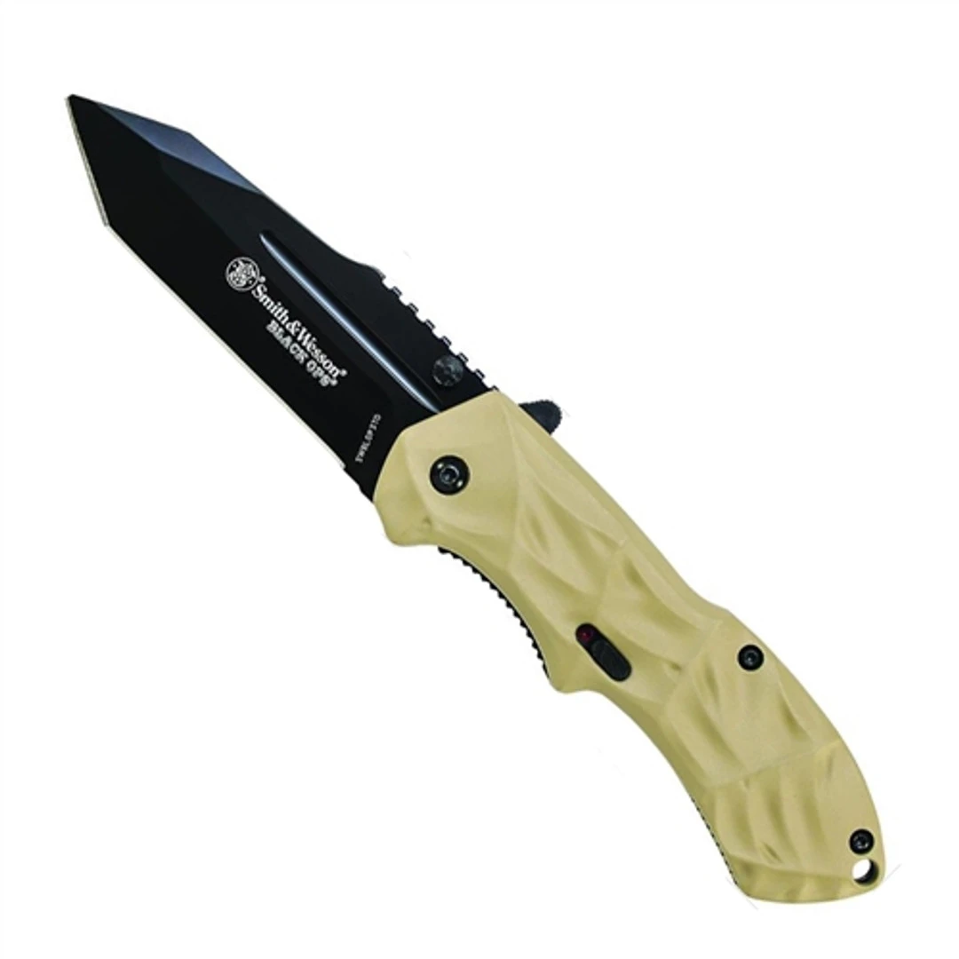 Smith & Wesson Black Ops Spring Assist Knife, Desert Handle, Tanto Black Blade 1 Smith & Wesson Black Ops Spring Assist Knife, Desert Handle, Tanto Black Blade