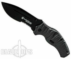 Smith & Wesson Black Ops Spring Assist Knife, Black Combo Blade, SWBLOP4BS -Kershaw Sales SWBLOP4BS 4 28154.1533221992