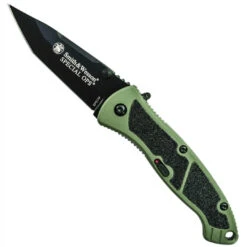 Smith & Wesson Special Ops Medium Assisted Knife, Tanto Plain Blade, Green Handle
