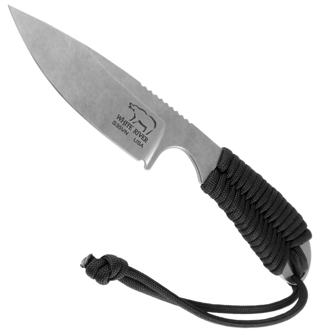 White River Black Wrapped M1 Backpacker Fixed Blade Knife, S35VN Stonewash Blade 1 White River Black Wrapped M1 Backpacker Fixed Blade Knife, S35VN Stonewash Blade