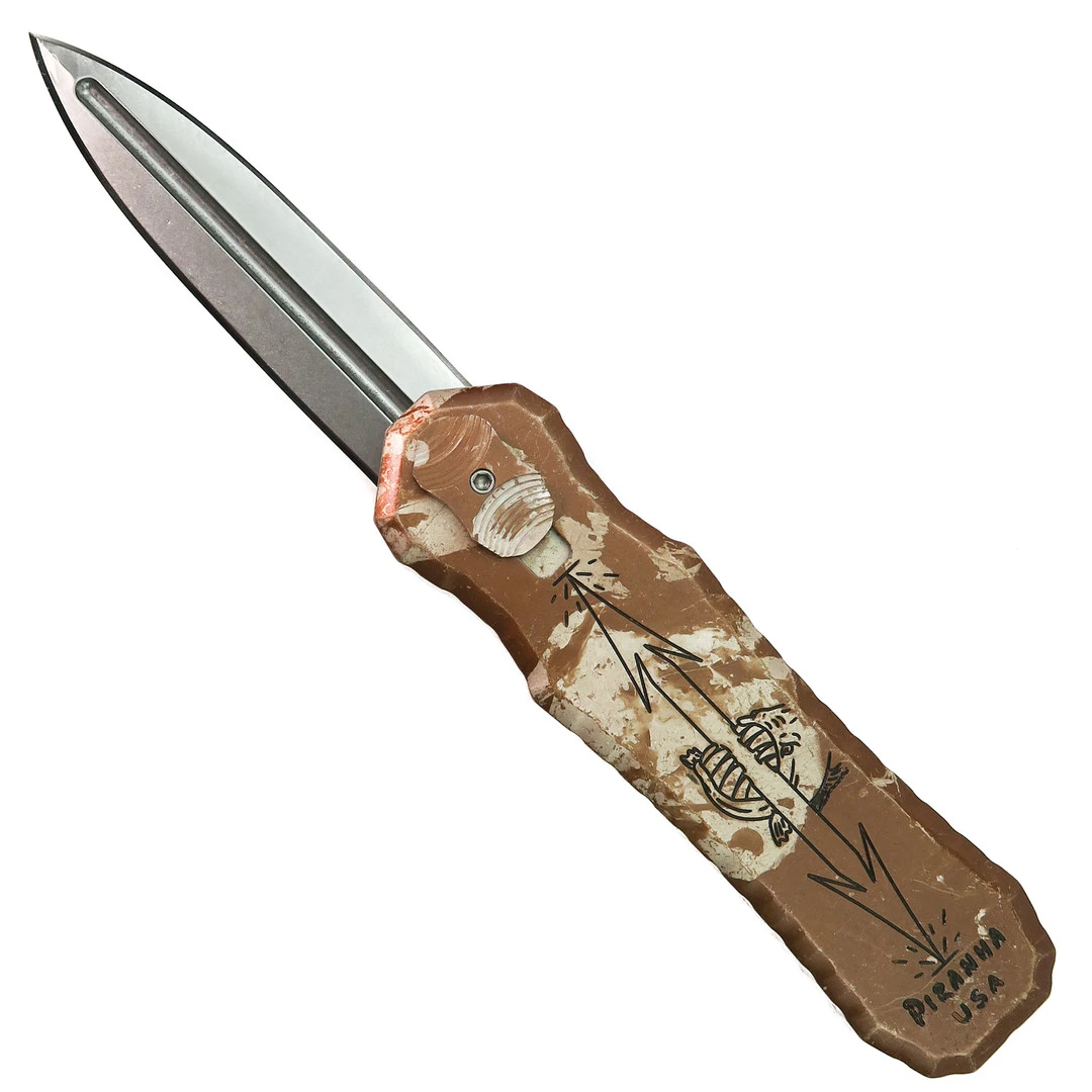 Piranha Excalibur Double Action OTF Knife, Camo Handle, Plain Blade 1 Piranha Excalibur Double Action OTF Knife, Camo Handle, Plain Blade